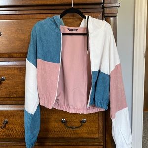 SHEIN Cropped Color Block Corduroy Jacket
